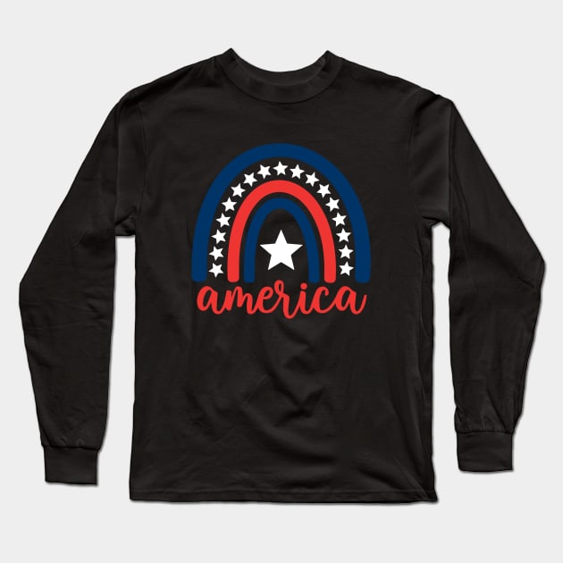 4th Of July America Rainbow Long Sleeve T-Shirt by Jsimo Designs